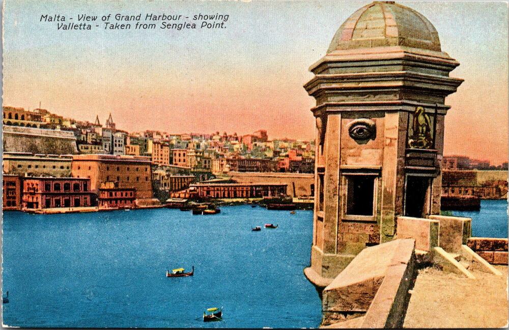 View of Grand Harbour Showing Valletta in Malta Vintage Postcard SP10-15